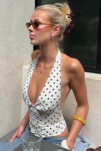 Sexy Polka Dot Backless Halter Crop Top