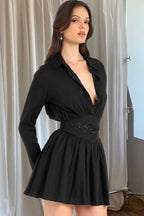 Embroidered Ruffle Waist Shirt Mini Dress