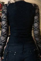 Sheer Panel Lace-Up Slim Knit Top