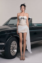 Floral Boned Corset Strapless Bodycon Mini Dress