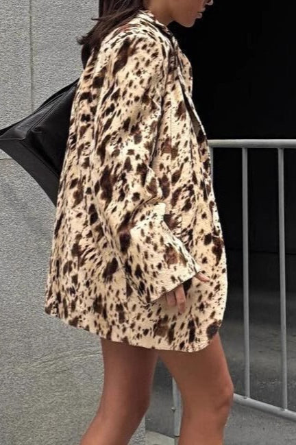 Brown Printed Long Sleeve Blazer Coat