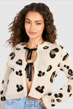Tie Front Leopard Knit Cardigan