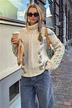 Hooded Colorblock Cable Knit Sweater