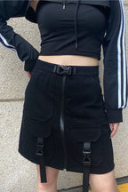 Black Cargo A-Line Mini Skirt