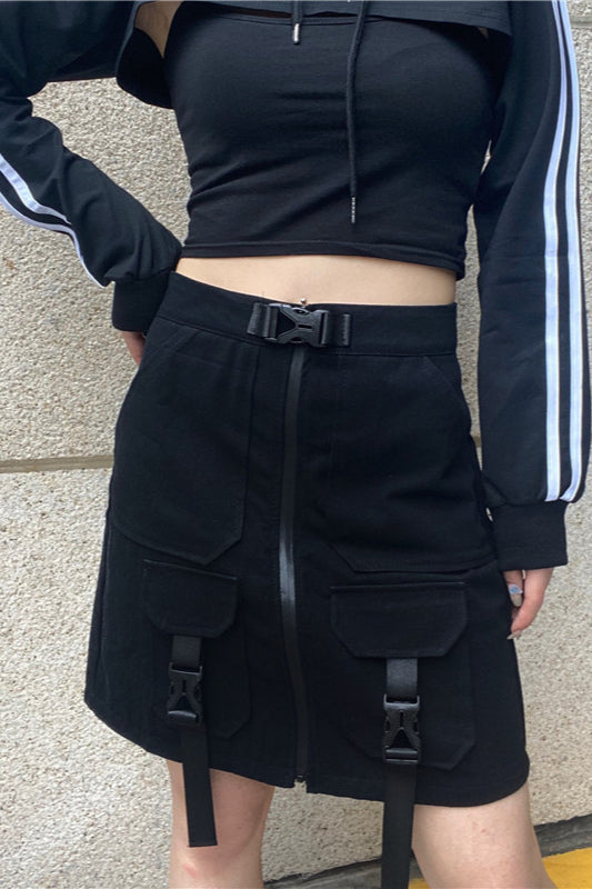 Black Cargo A-Line Mini Skirt