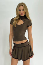 Sexy Lace Hollow Out Top Skirt Two Pieces Set