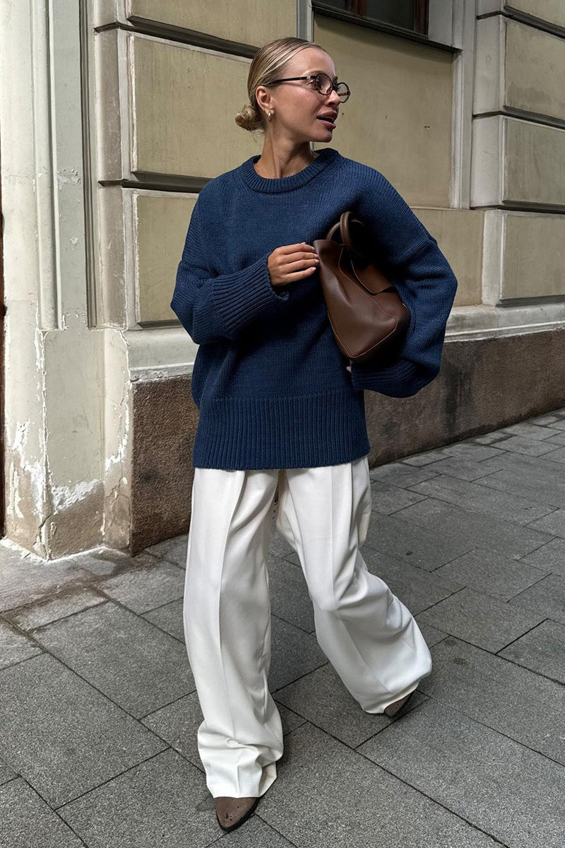 Solid Knit Crew Neck Sweater