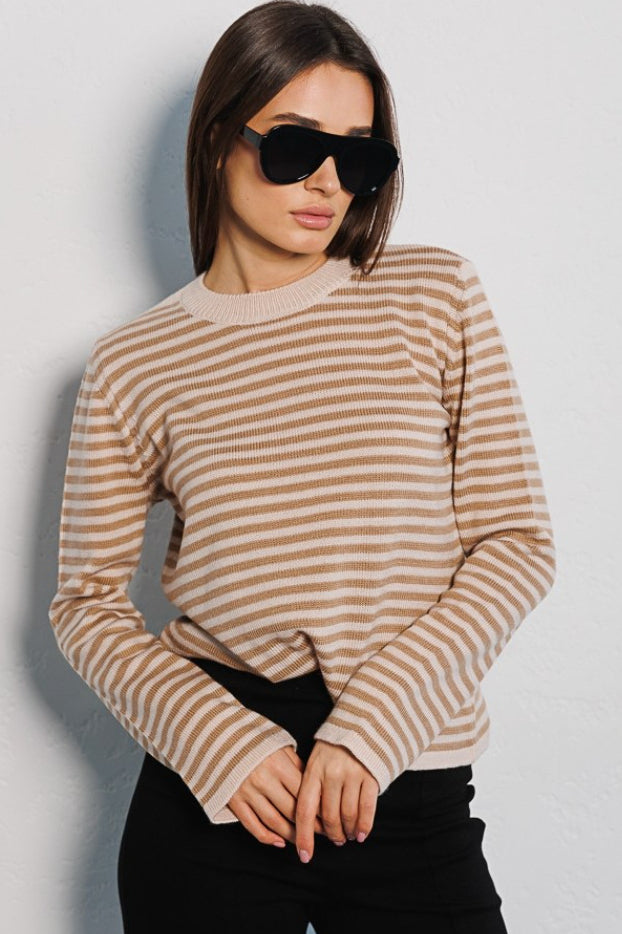Ribbed Colorblock Striped Knit Sweater