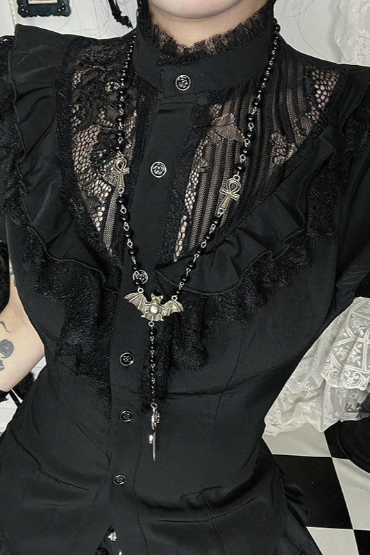Gothic Slim Lace Patch Blouse