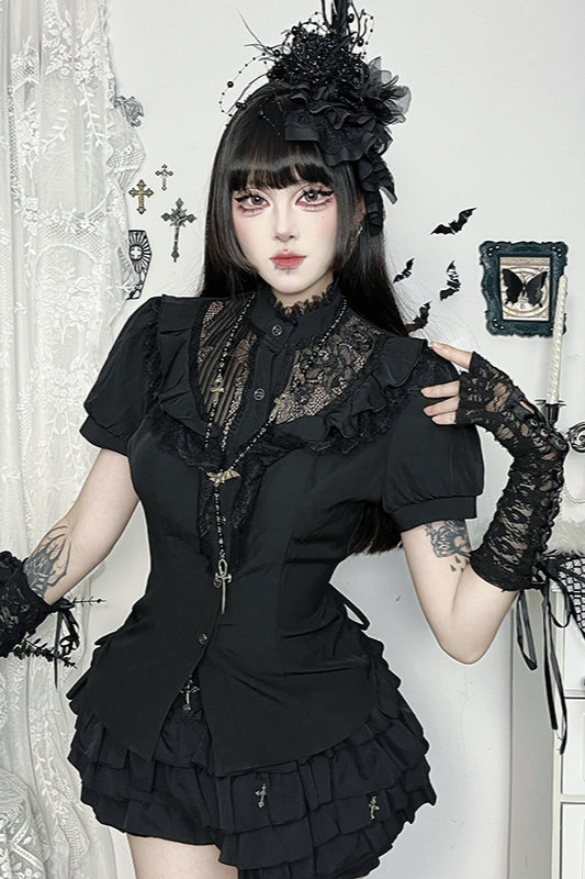 Gothic Slim Lace Patch Blouse