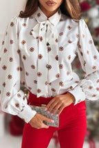 Printed Bow Tie Long Sleeve Blouse