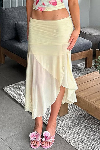 Sheer Floral Print Low-Waist Skirt