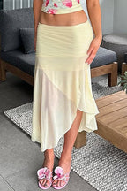 Sheer Floral Print Low-Waist Skirt