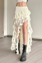 Wavy Lace Ruffle Trim Skirt