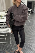 Retro Gray Suede Bomber Jacket