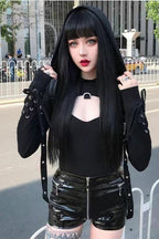 Eyelet Lace-Up Gothic Halloween Hoodie