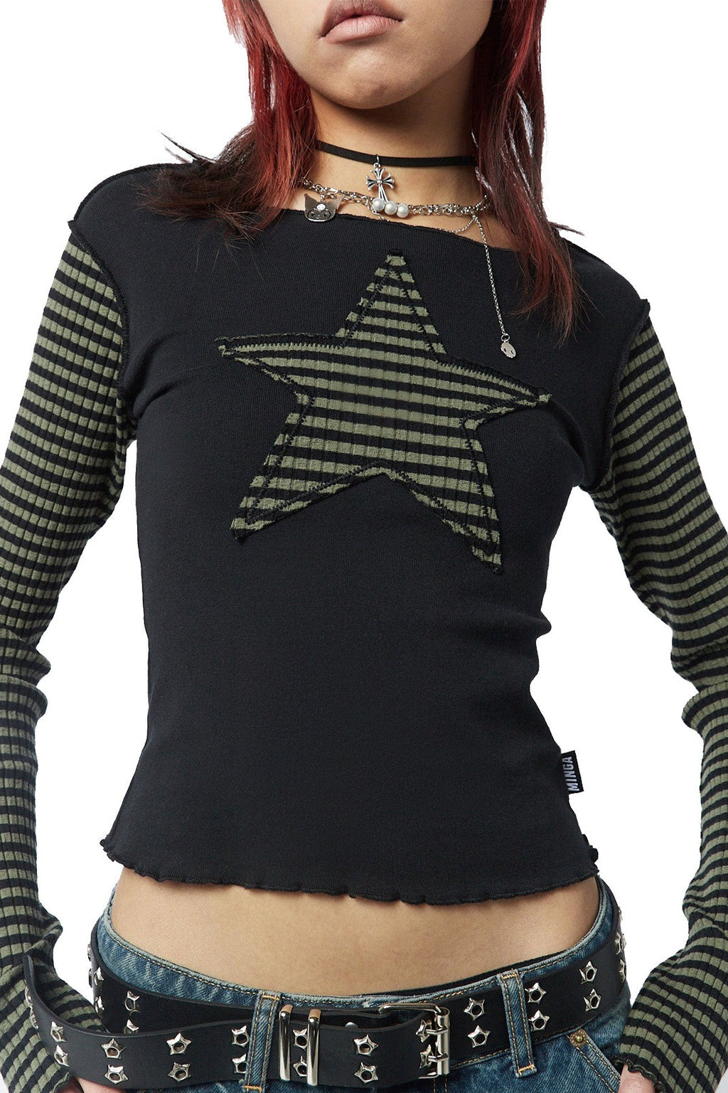 Y2K Star Stripe Embroidered T-Shirt