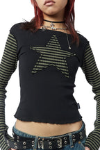 Y2K Star Stripe Embroidered T-Shirt
