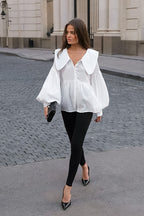 Vintage Baby Collar Pleated Puff Sleeve Blouse