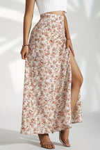 High Waist Split Floral Slim Midi Skirt
