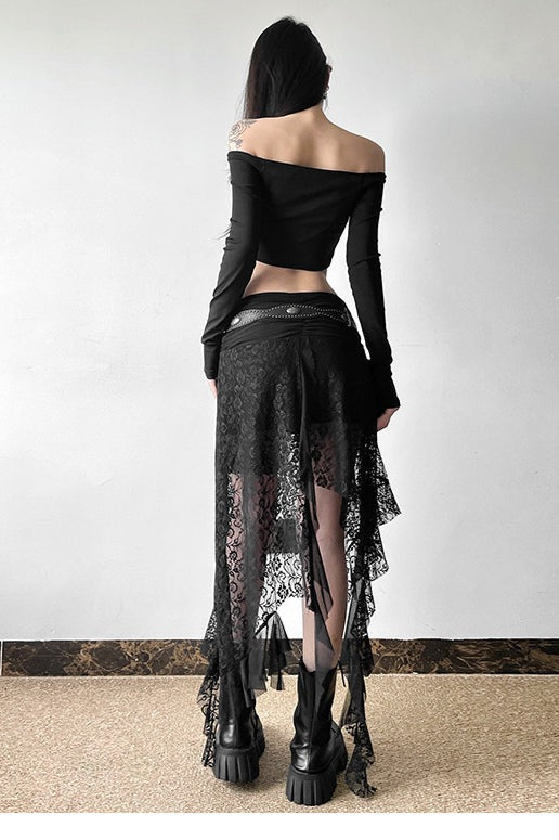 Gothic Lace Patchwork Maxi Skirt
