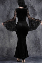 Halloween Gothic Lace Flare Sleeve Dress
