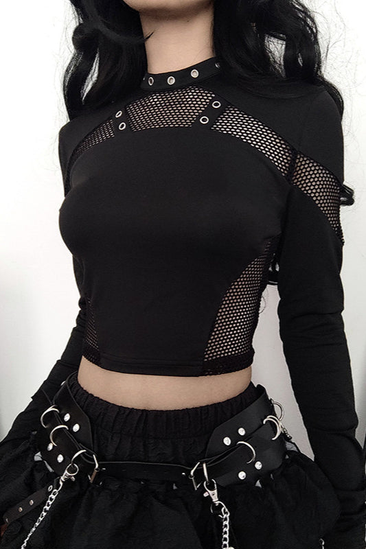 Mesh Panel Cutout Crop T-Shirt