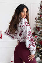Printed Bow Tie Long Sleeve Blouse