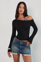 Studded One Shoulder Ruched T-shirt