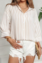 Striped Long Sleeve Pocket Button-Down Blouse