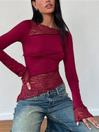 Vintage Slim Fit Floral Detail Long Sleeve Blouse