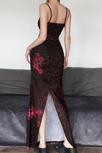 Halloween Retro Floral Print Split Bodycon Dress