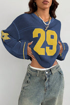 V-Neck Long Sleeve Digital Print Knit Sweater