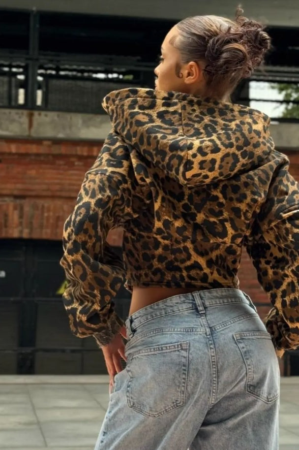 Street Style Leopard Print Hoodie Coat