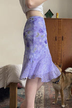 Purple Floral High-Waist Asymmetrical Skirt