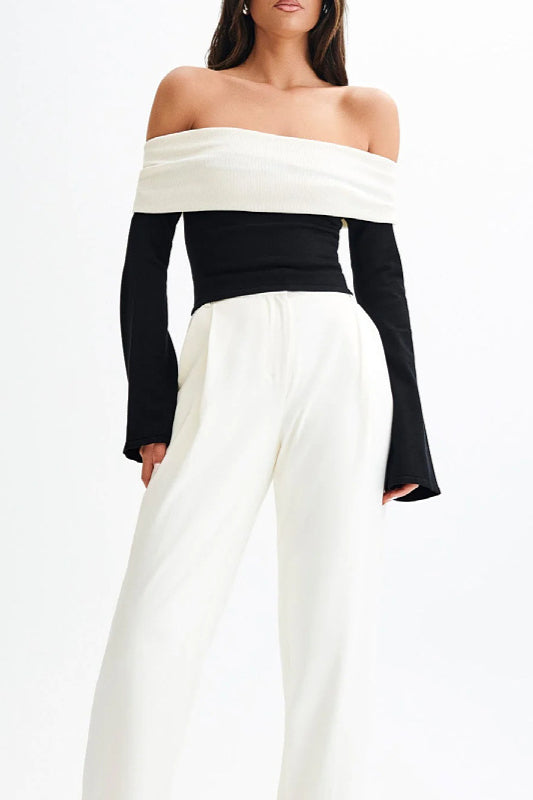 Off-Shoulder Fitted Knit Sweater