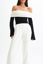 Off-Shoulder Fitted Knit Sweater