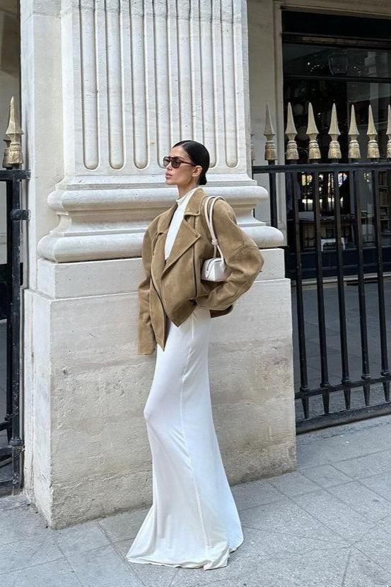 Vintage Suede Lad-Style Notch-Collar Coat