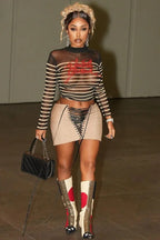 Mesh Striped Slim T-Shirt