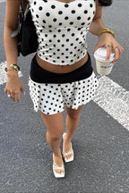 Halter Polka Dot Crop Skirt Two Pieces Set