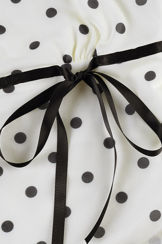 Polka Dot Tie Waist Asymmetric Crop Top