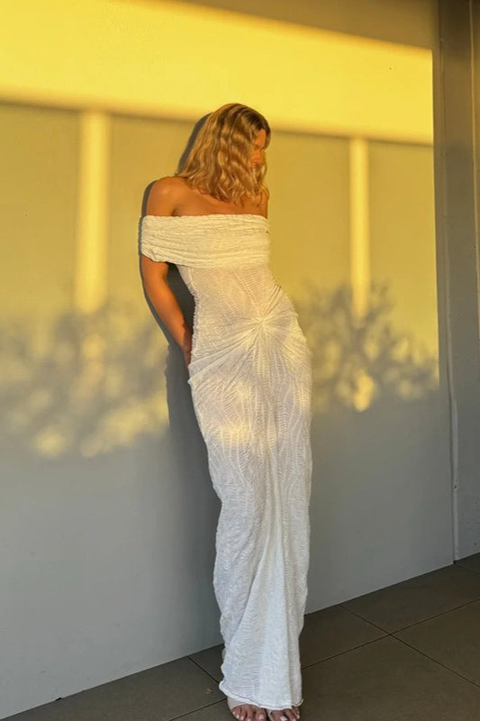Textured Knit Off Shoulder Boho Dress