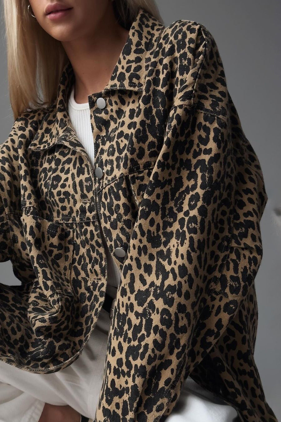 Vintage Leopard Print Denim Blouse