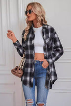 Casual Boyfriend Fit Plaid Collared Blouse