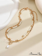 2pcs Faux Pearl Charm OT Buckle Necklace