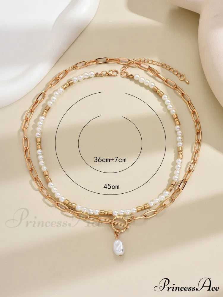 2pcs Faux Pearl Charm OT Buckle Necklace