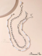 2pcs Faux Pearl Charm OT Buckle Necklace