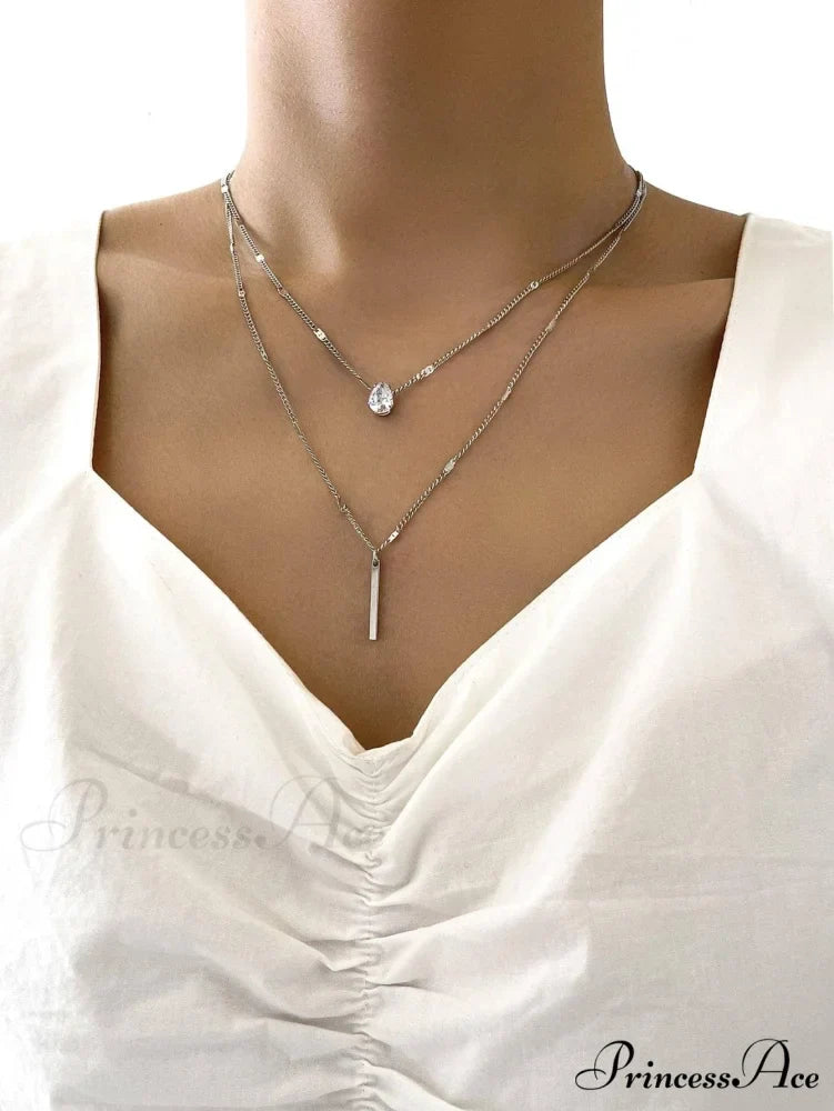 2pcs/set Rhinestone Charm Necklace