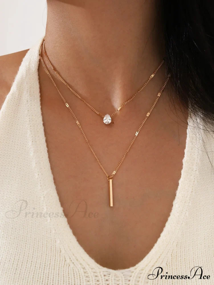 2pcs/set Rhinestone Charm Necklace