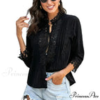 3/4 Sleeve Cotton Button V-Neck Retro Boho Top